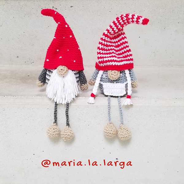 Patrón Gratis Gnomo Danés Crochet Ganchillo Adorno Navidad Navideño Rojo Gris Blanco Nordico