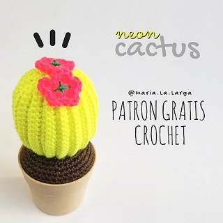 Patrón Gratis Crochet Ganchillo Cactus Alfiletero Neon Fácil PDF MariaLaLarga