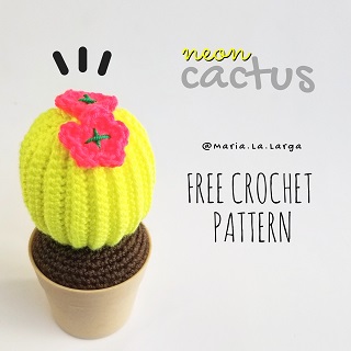 Free PDF Crochet Pattern Neon Cactus Pins Cushion Plant Instant Download Marialalarga