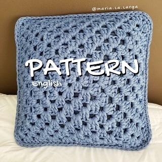 Cushion Cover Blue TshirtYarn Trapillo Granny Square Easy Crochet Pattern Instant PDF Download MariaLaLarga